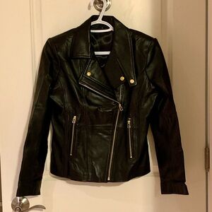 Small Black Leather Jacket with Gold Accents